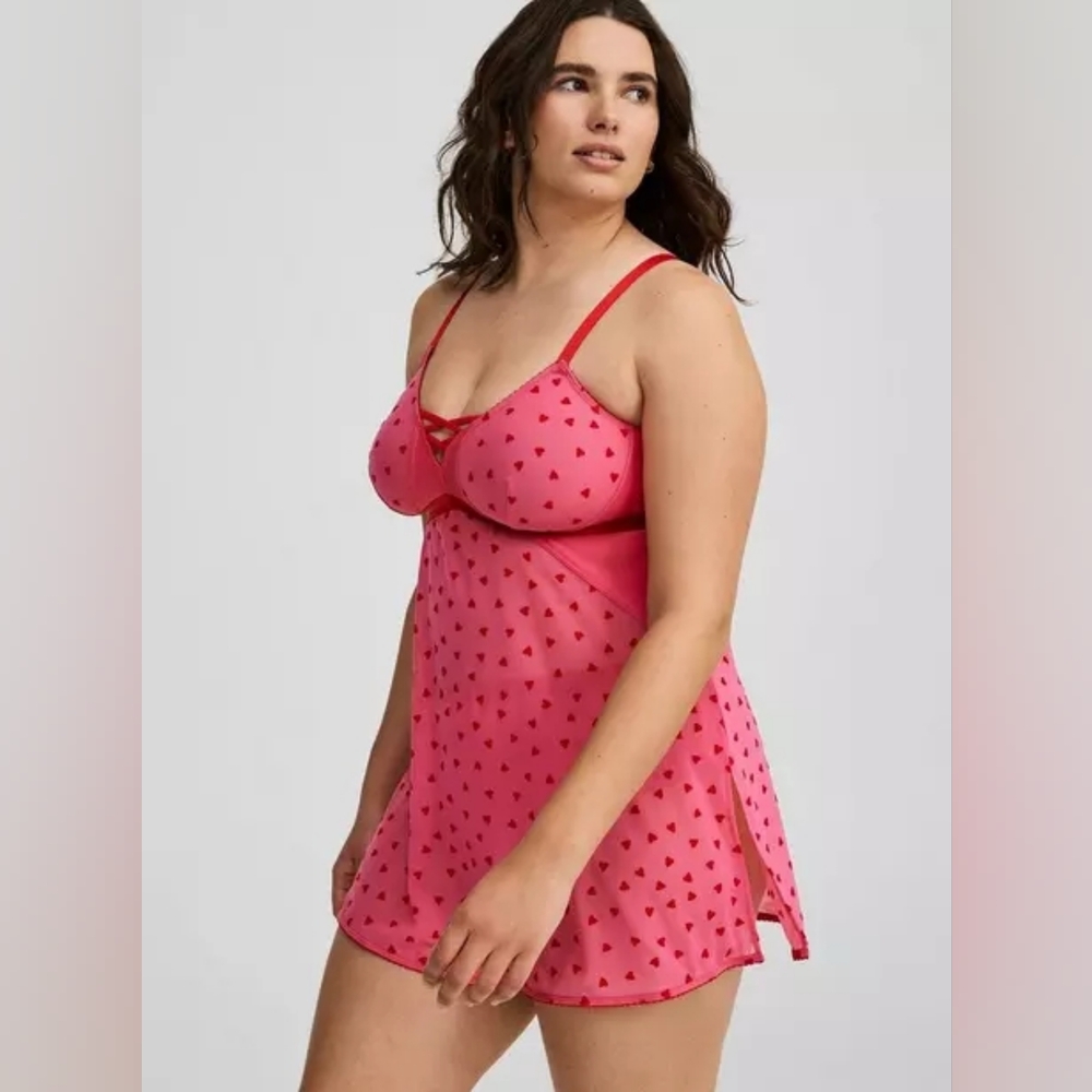 NWT 4X French Hearts 3 Piece Cup Babydoll~Sangria sunset❣️ - Picture 3 of 9